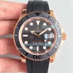 AR Factory Replica Rolex Yacht Master Rose Gold Case Black Rubber Strap Watch
